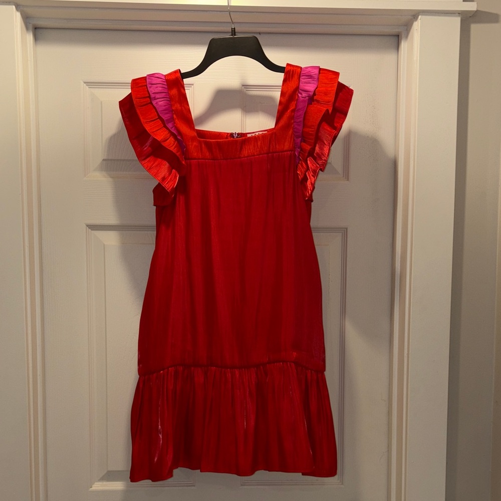 Red Ruffle Sleeve Dress